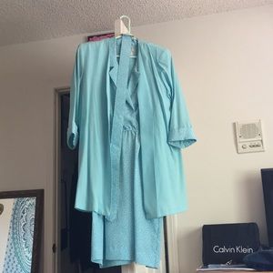 Vintage 80s Luci Pellini Blue Dress & Coat Set